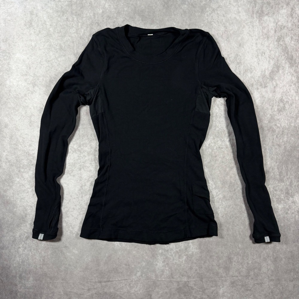 Lululemon Run Dash Black Ruffle Back Long Sleeve Running Top Size 4 Thumbholes